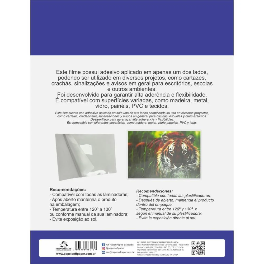 Plastico Para Plastificacao Petfilm Adesivo A4 216X303Mm 8 Off Paper (Pct.c/05) - imagem 3