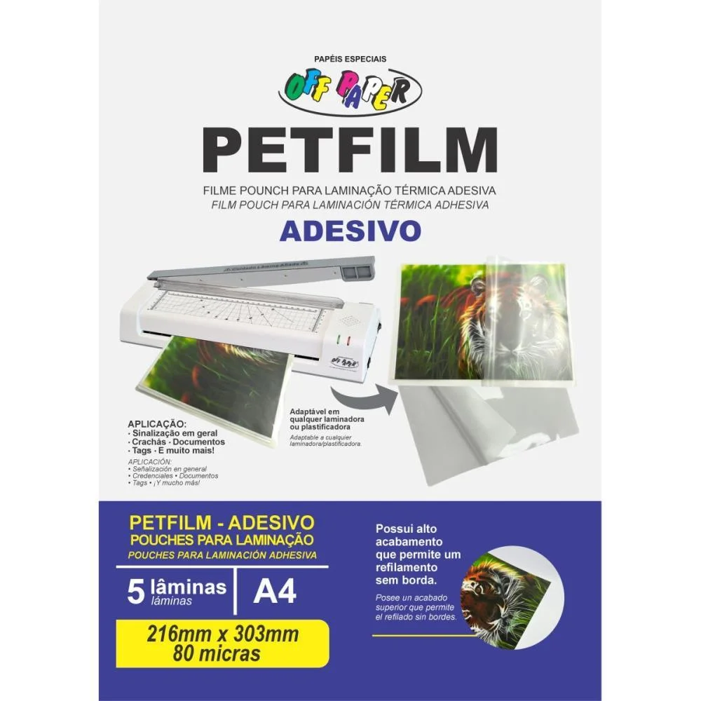 Plastico Para Plastificacao Petfilm Adesivo A4 216X303Mm 8 Off Paper (Pct.c/05) - imagem 4