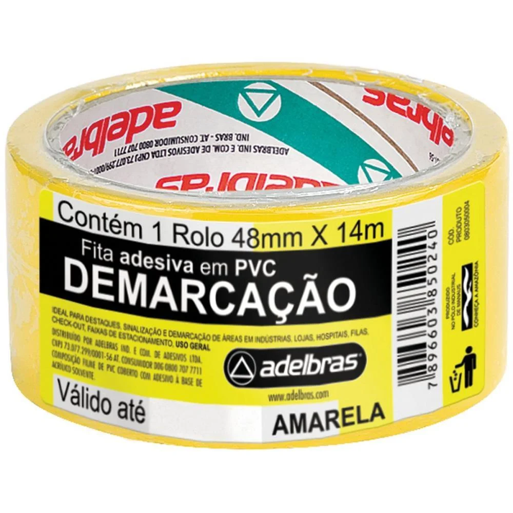 Fita Para Demarcacao De Solo Pvc Amarela 48Mmx14Mts. Adelbras - imagem 3