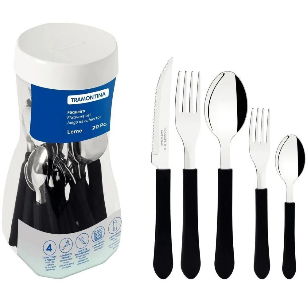 Talher Faqueiro Leme 20Pc Inox Preto Tramontina (Pote) - imagem 2