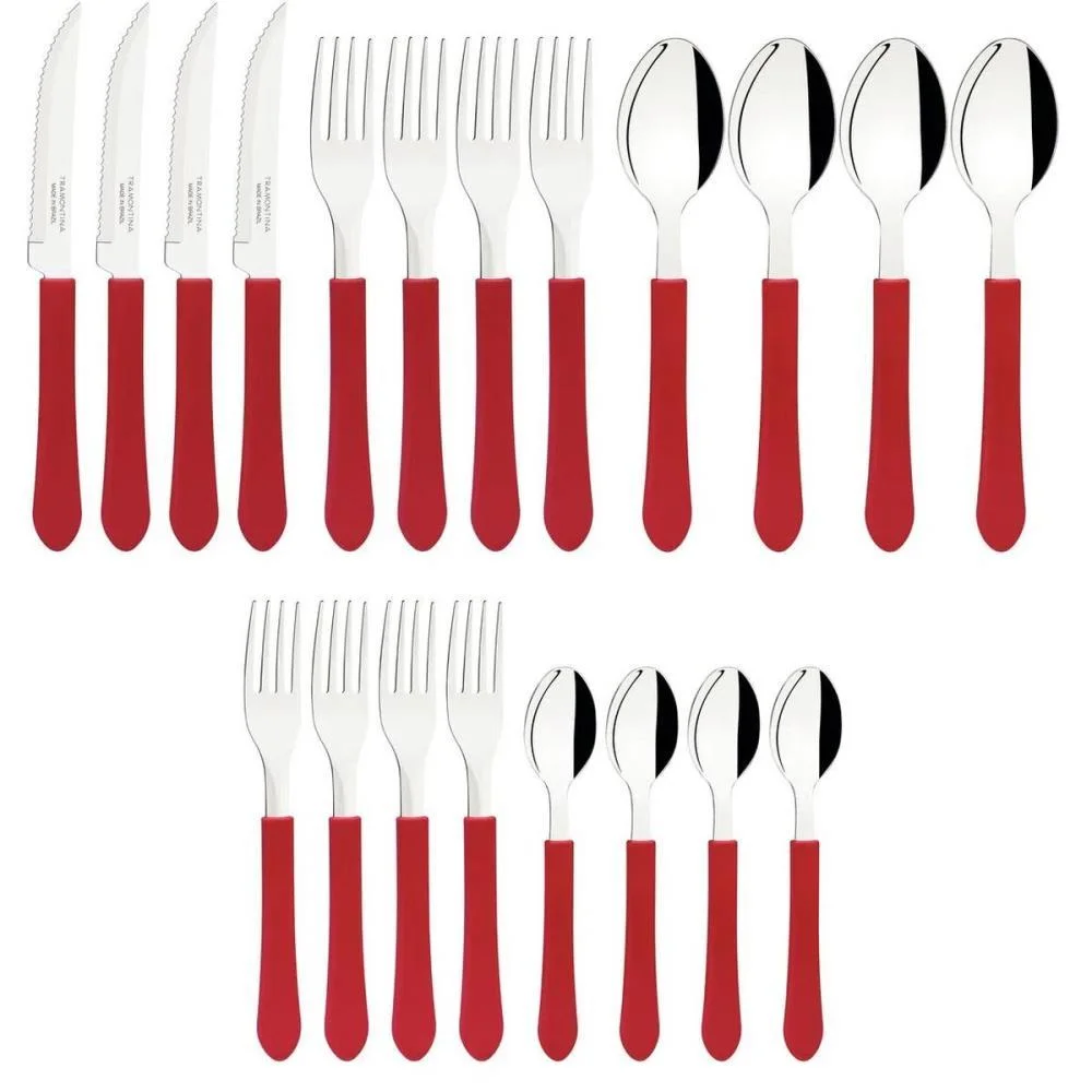 Talher Faqueiro Leme 20Pc Inox Vermel Tramontina (Pote) - imagem 4