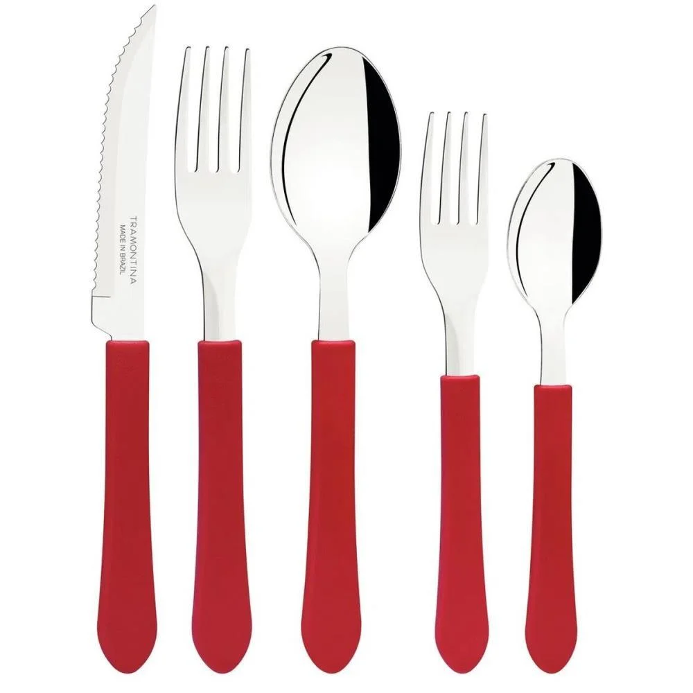 Talher Faqueiro Leme 20Pc Inox Vermel Tramontina (Pote) - imagem 5