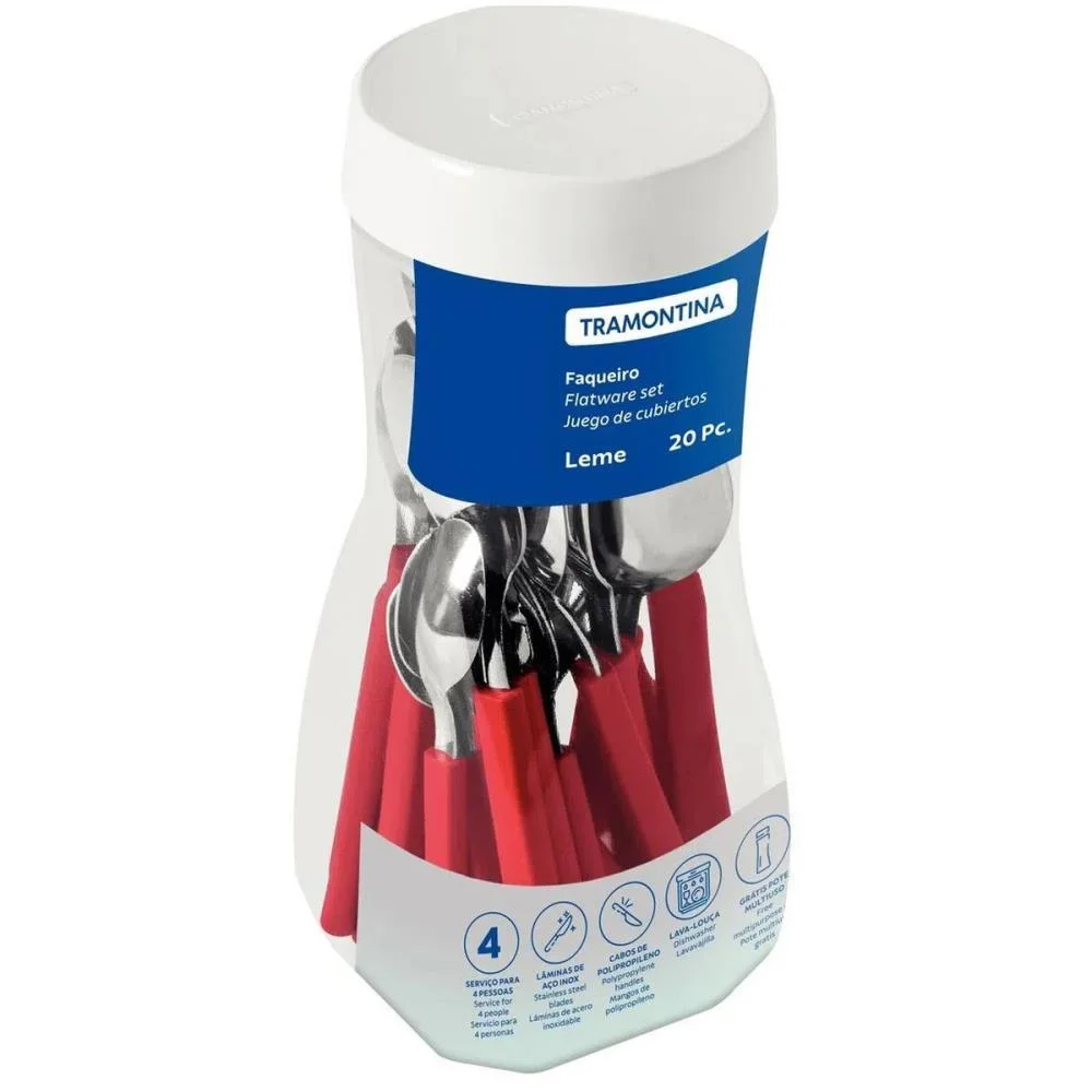 Talher Faqueiro Leme 20Pc Inox Vermel Tramontina (Pote) - imagem 7
