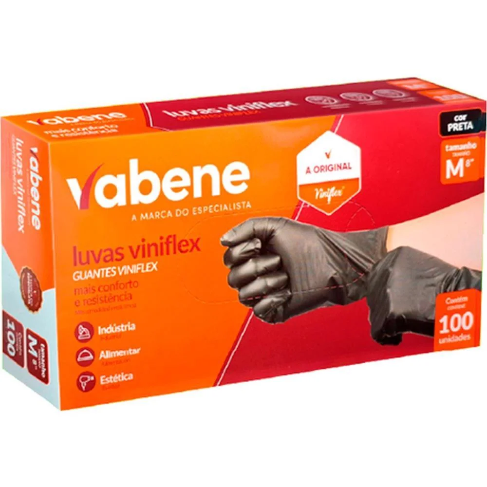 Luva Viniflex M Preta Vabene (Cx.c/100) - imagem 3
