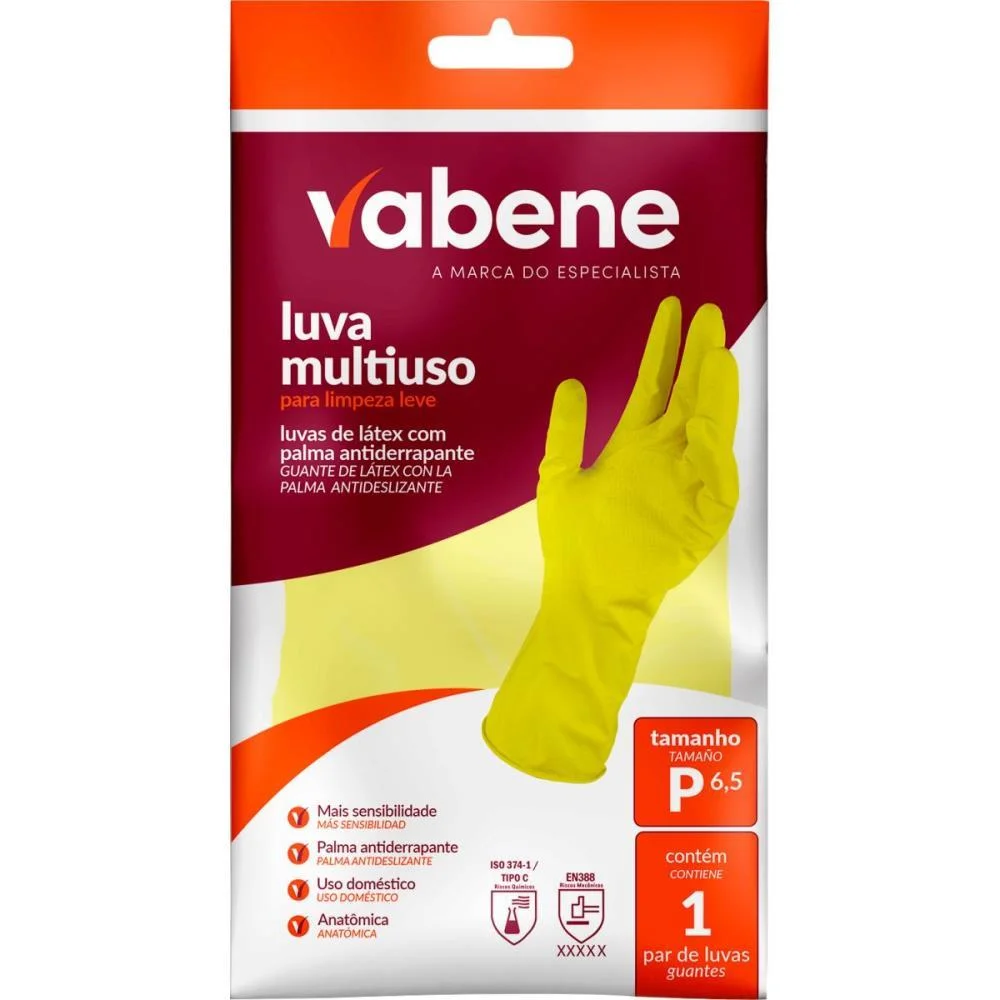 Luva Latex Multiuso Leve P Amarela Vabene (Par) - imagem 2