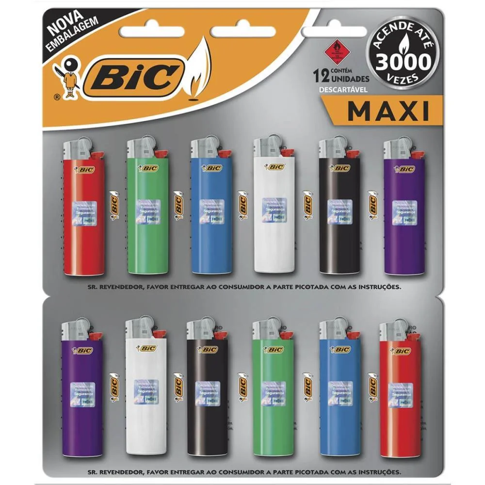 Isqueiro Descartavel Bic Maxi A Gas Cartela C/12Und Bic (Cartela) - imagem 3
