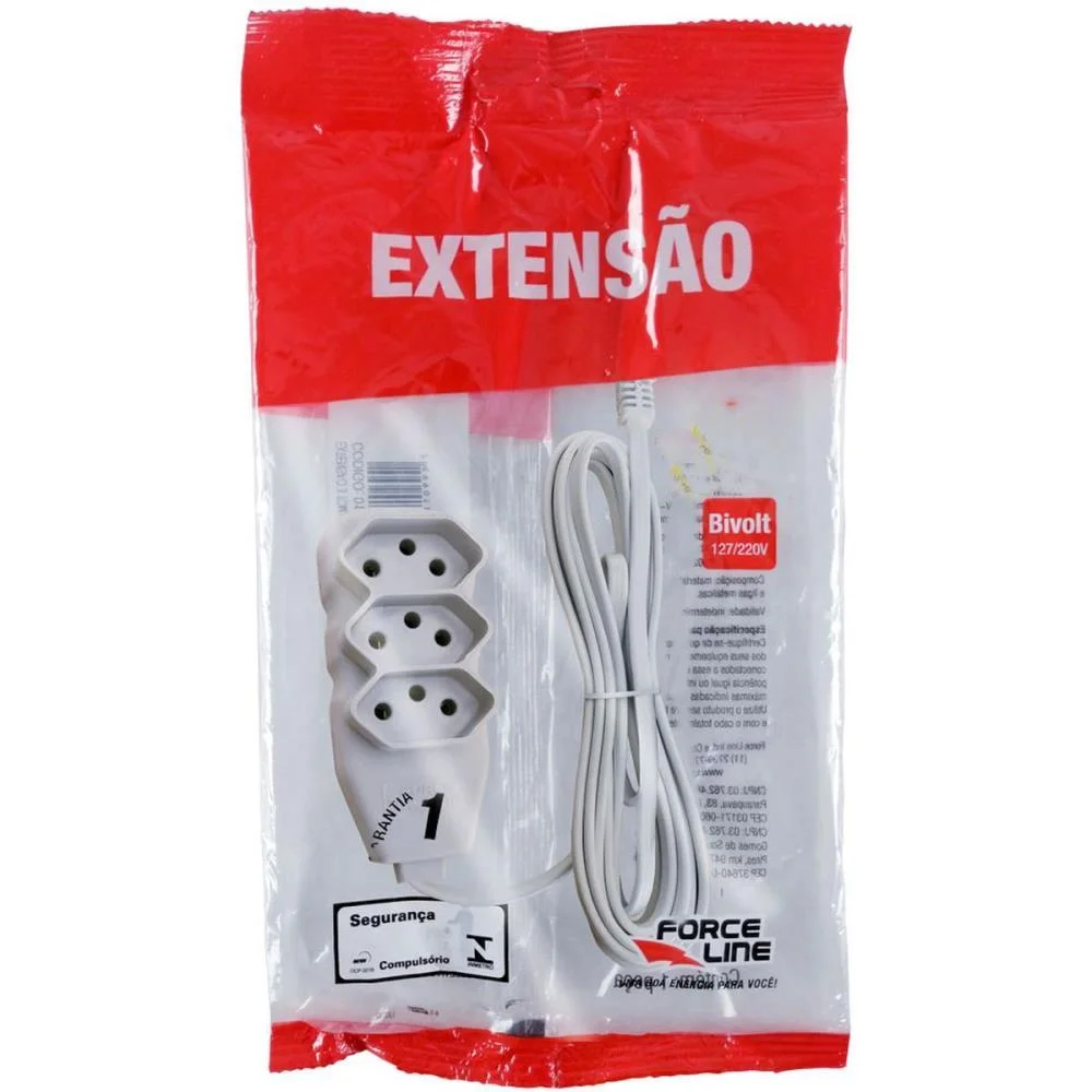 Extensao Eletrica Tripolar 3M 3 Tomadas Slim Br Force Line - imagem 4