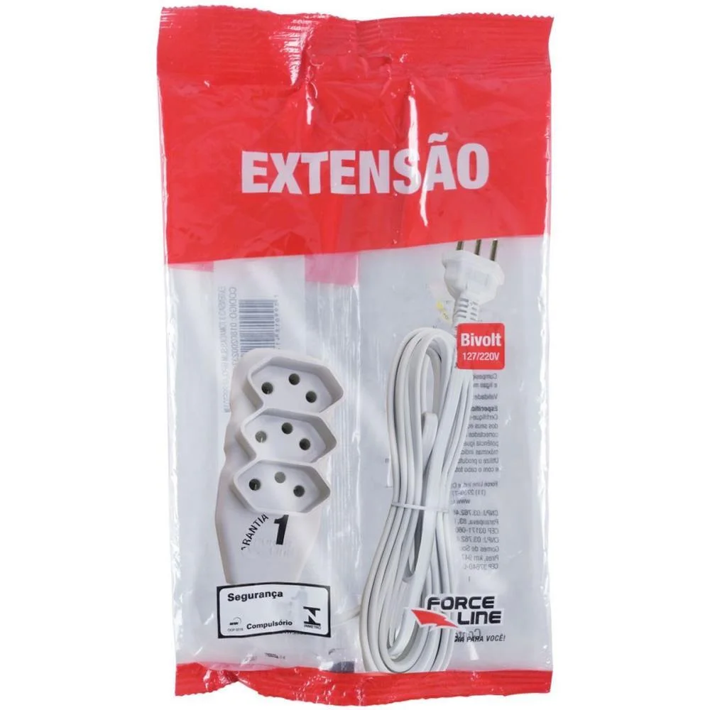 Extensao Eletrica Tripolar 5M 3 Tomadas Slim Br Force Line - imagem 4