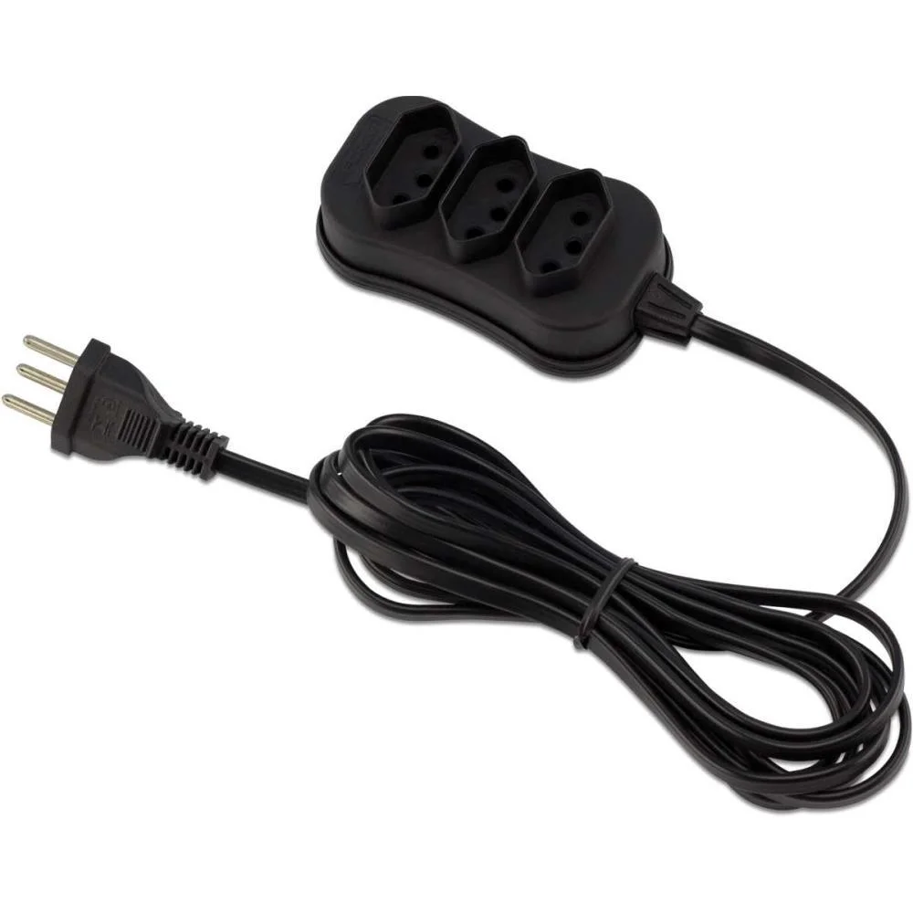 Extensao Eletrica Tripolar 3M 3 Entradas Preta Force Line - imagem 3