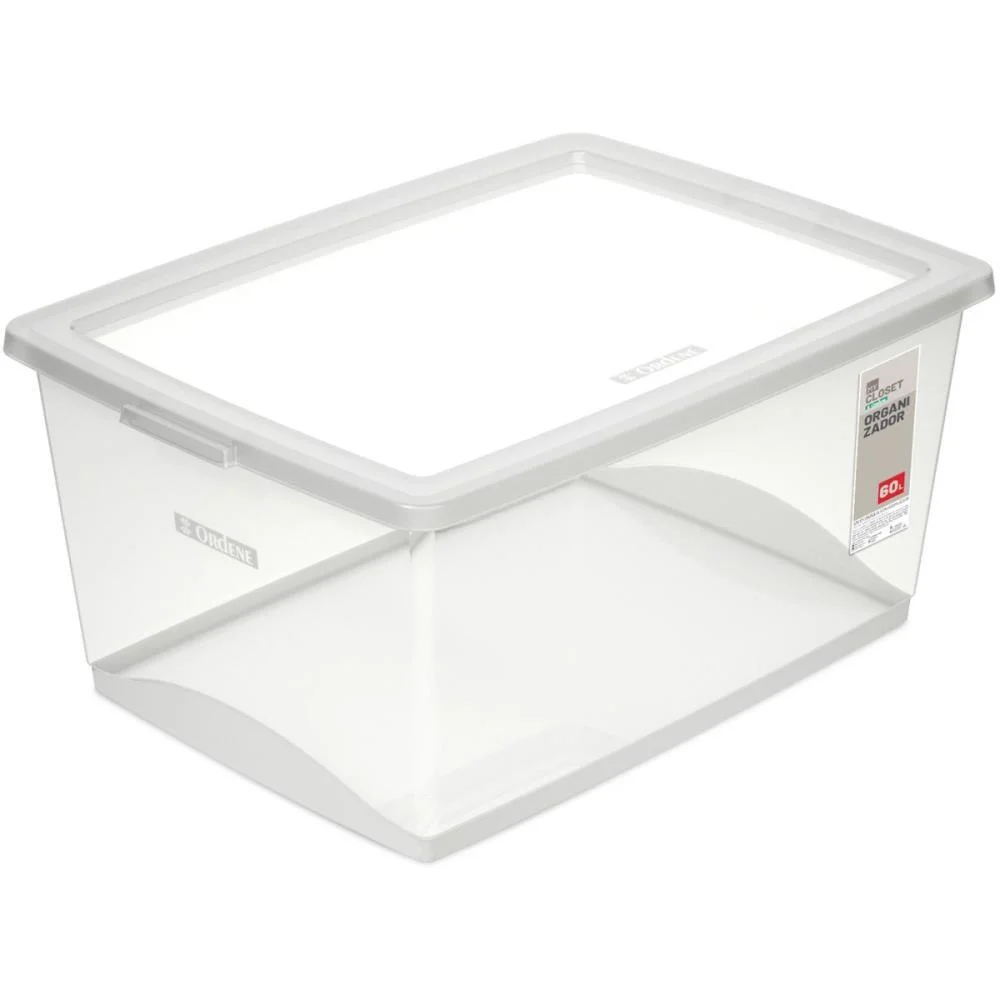 Caixa Plastica Multiuso Cristal 60L 63X41X30,5 C/Trava Ordene - imagem 3