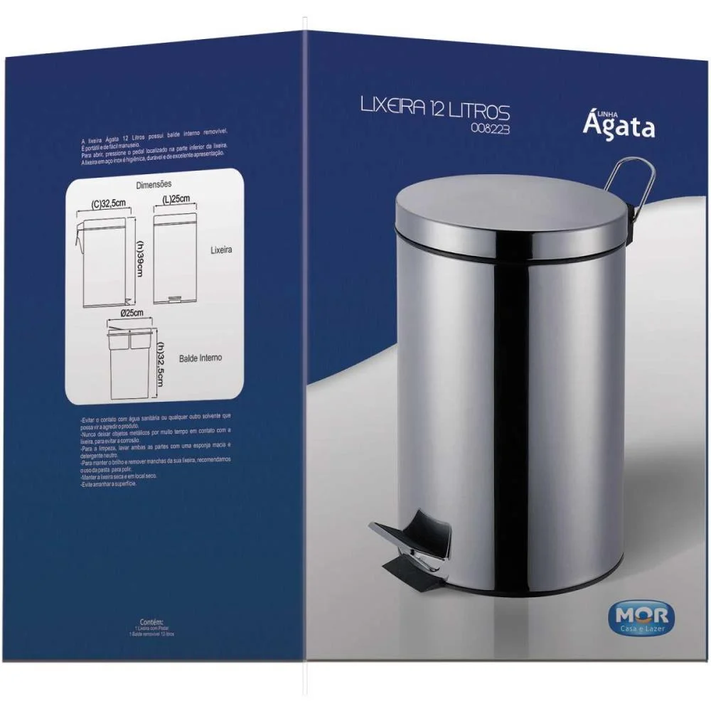 Lixeira Agata Inox C/Pedal 12Lts. Mor - imagem 5