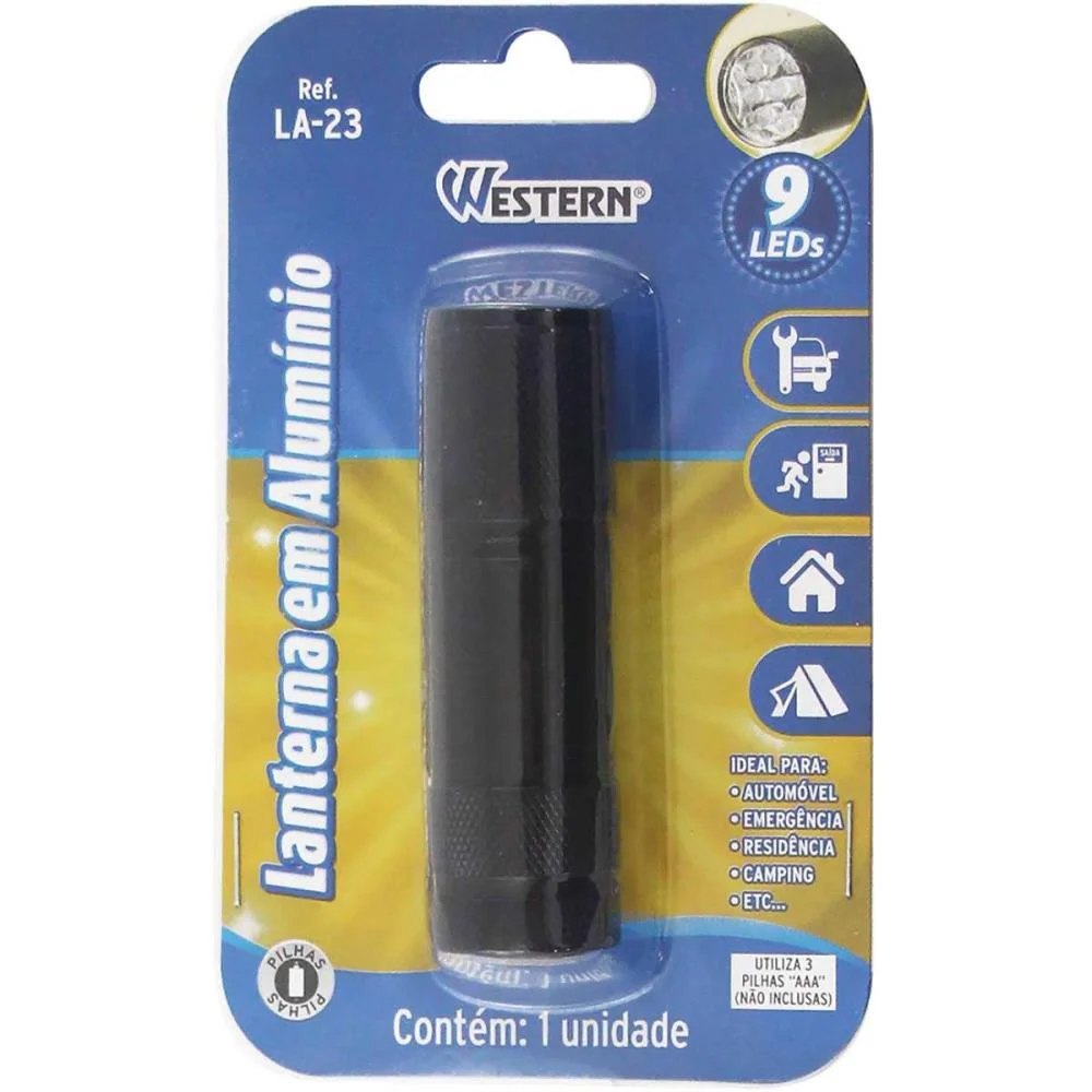 Lanterna Aluminio 9Led Preta Western - imagem 4