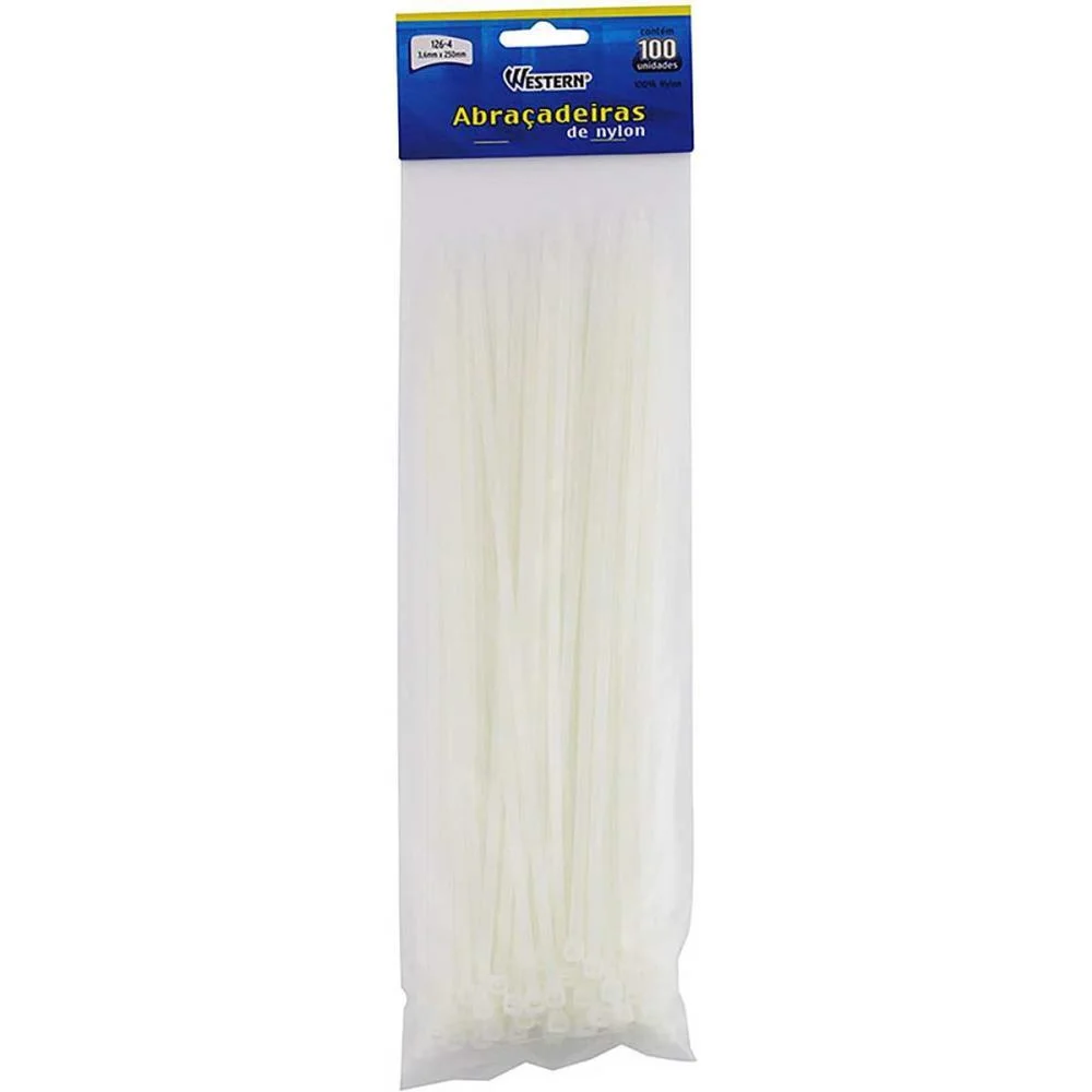 Abracadeira Nylon Branca 3,6X250Mm Western C/ 100 Unidades - imagem 3