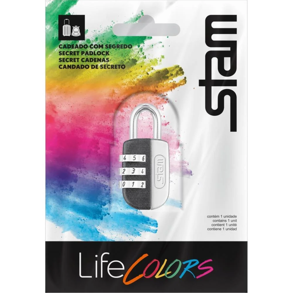 Cadeado Segredo 20Mm Life Colors Preto Fosco Stam - imagem 5