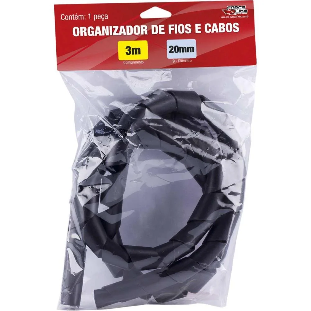 Organizador De Cabos Espiral 20Mmx1,5Mm 3Mts. Preto Force Line - imagem 4