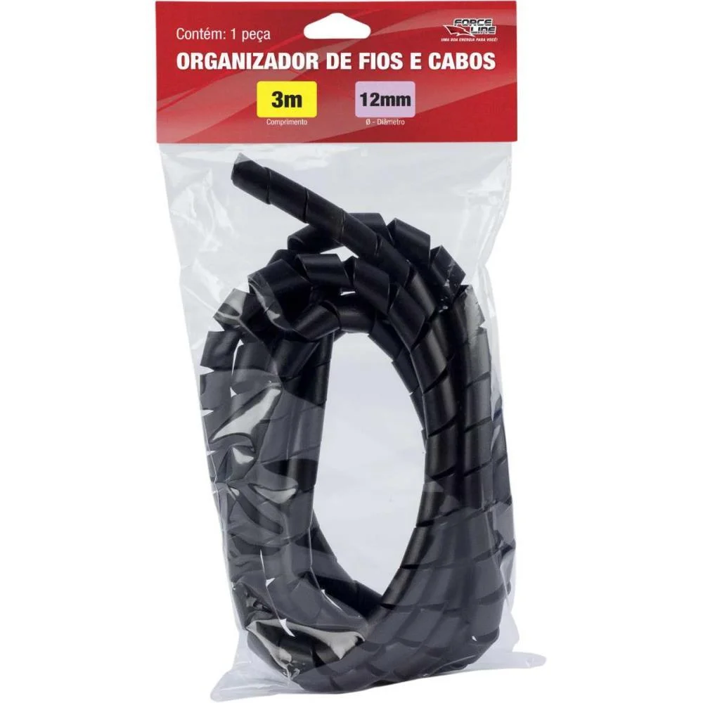 Organizador De Cabos Espiral 12Mmx1,1Mm 3Mts. Preto Force Line - imagem 4