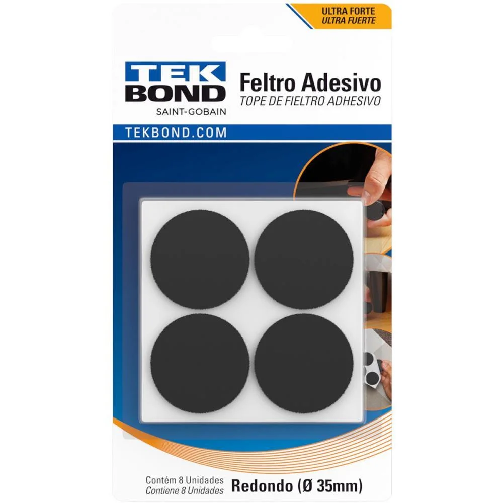 Anti-Impacto E Segurança Feltro Adesivo Redondo 35Mm Pt Tekbond (Bl.c/08) - imagem 3