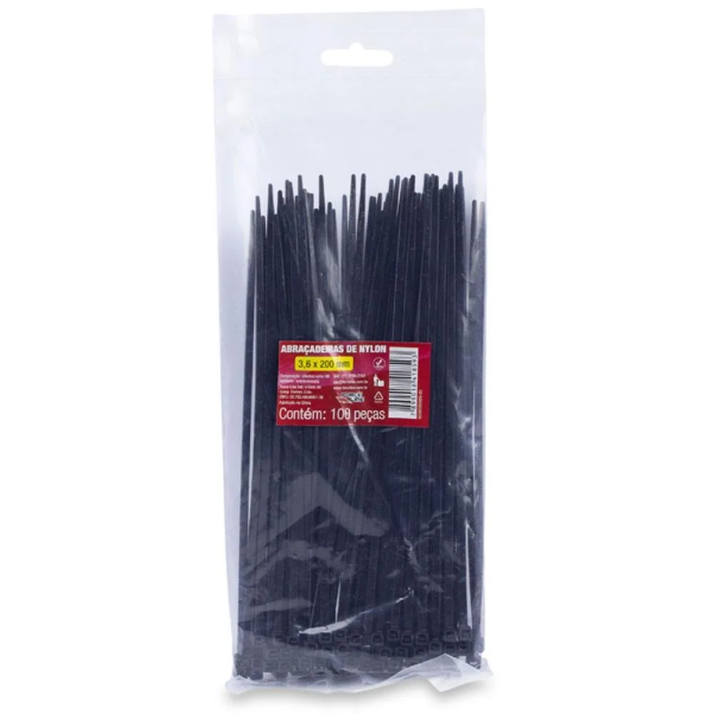 Abracadeira Nylon Preta 3,6X200Mm. Force Line C/ 100 Unidades - imagem 3