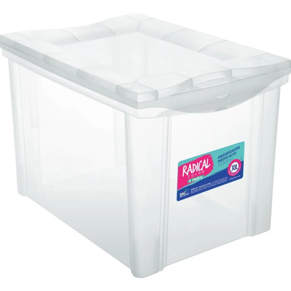 Caixa Plastica Multiuso Cristal 30L 30,5X30X42,5 Medio Ordene - imagem 3
