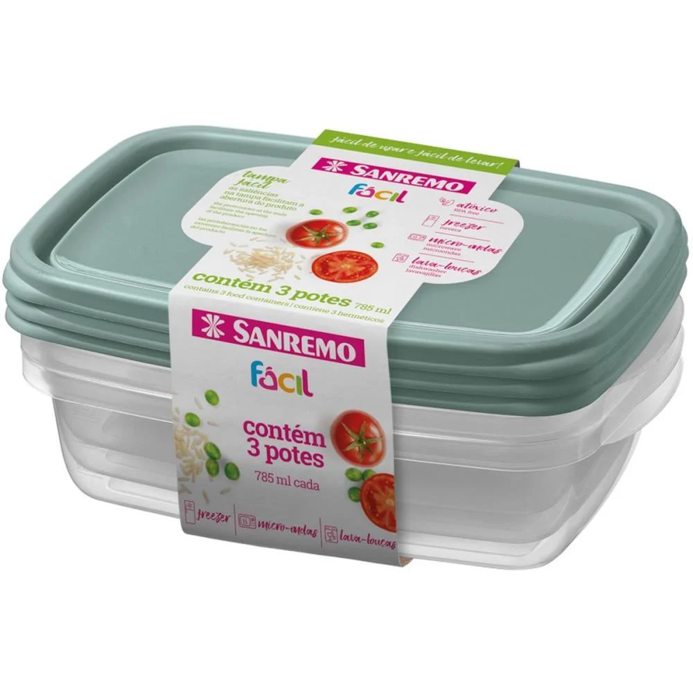 Pote Plastico Conj. 3 Potes Facil 785Ml (S) Sanremo (Kit) - imagem 3