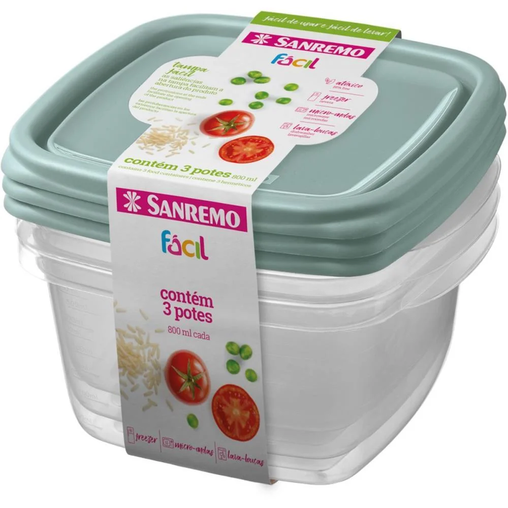 Pote Plastico Conj. 3 Potes Facil 800Ml (S) Sanremo (Kit) - imagem 3
