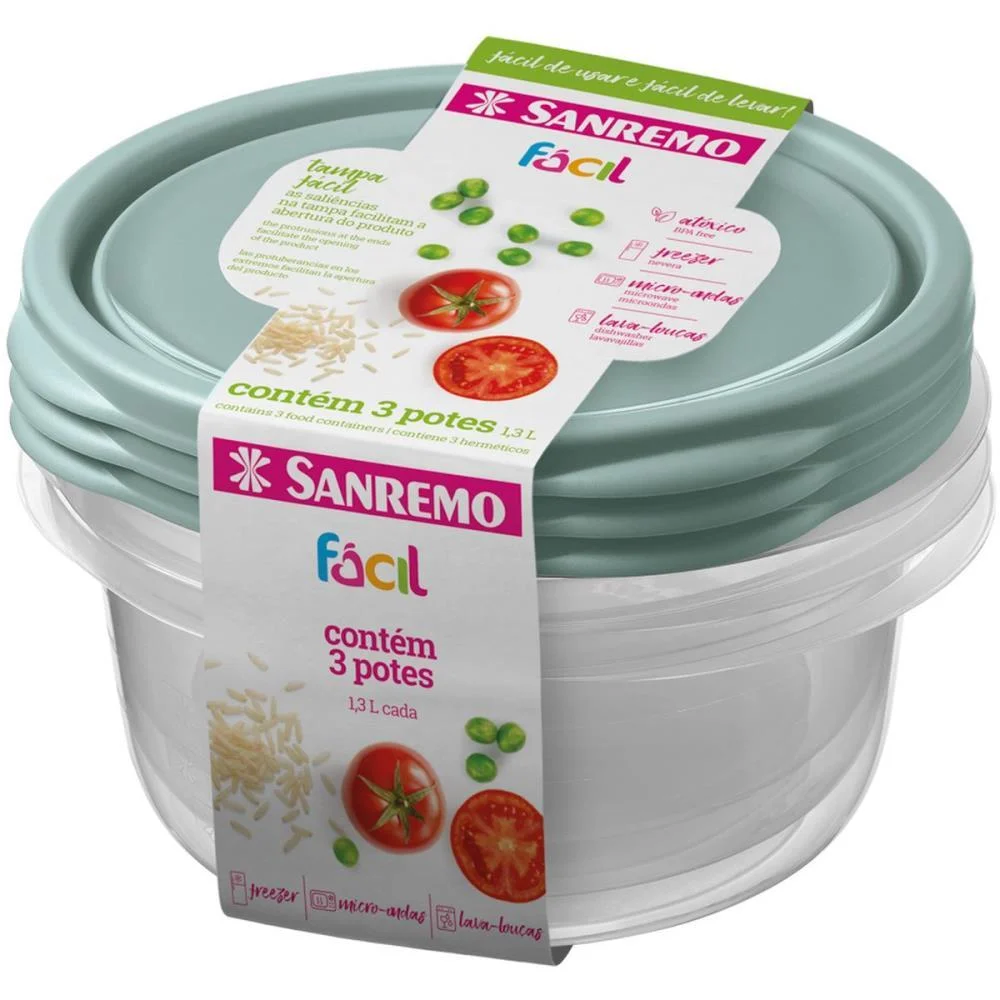 Pote Plastico Conj. 3 Potes Facil 1,3L (S) Sanremo (Kit) - imagem 3