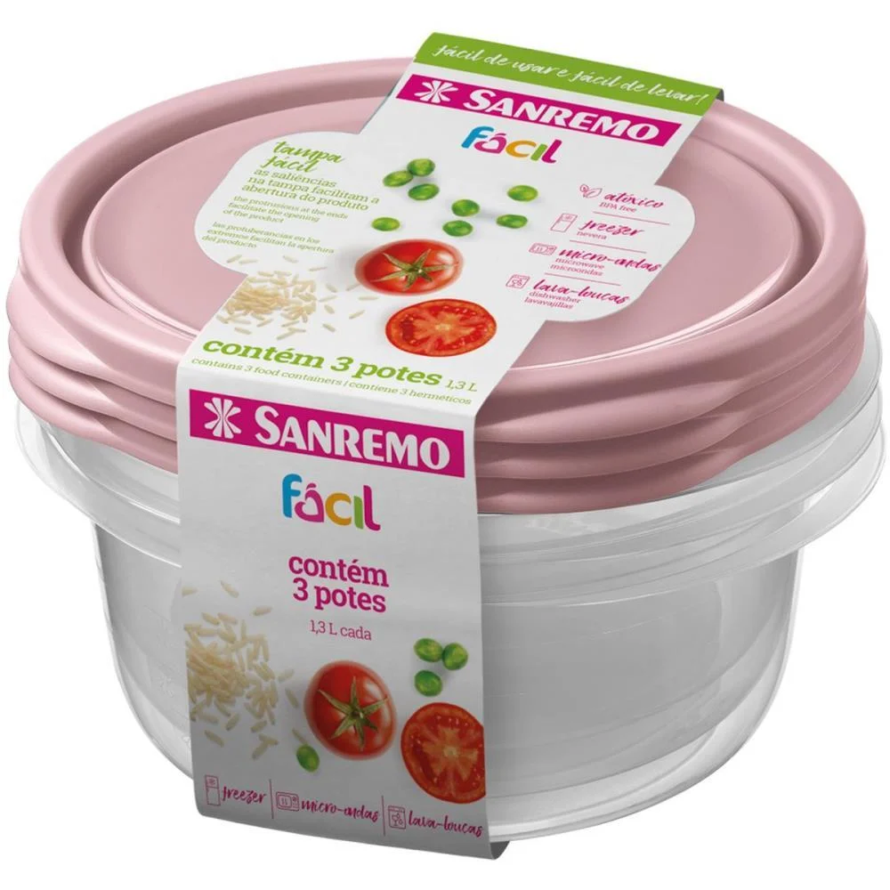 Pote Plastico Conj. 3 Potes Facil 1,3L (S) Sanremo (Kit) - imagem 4