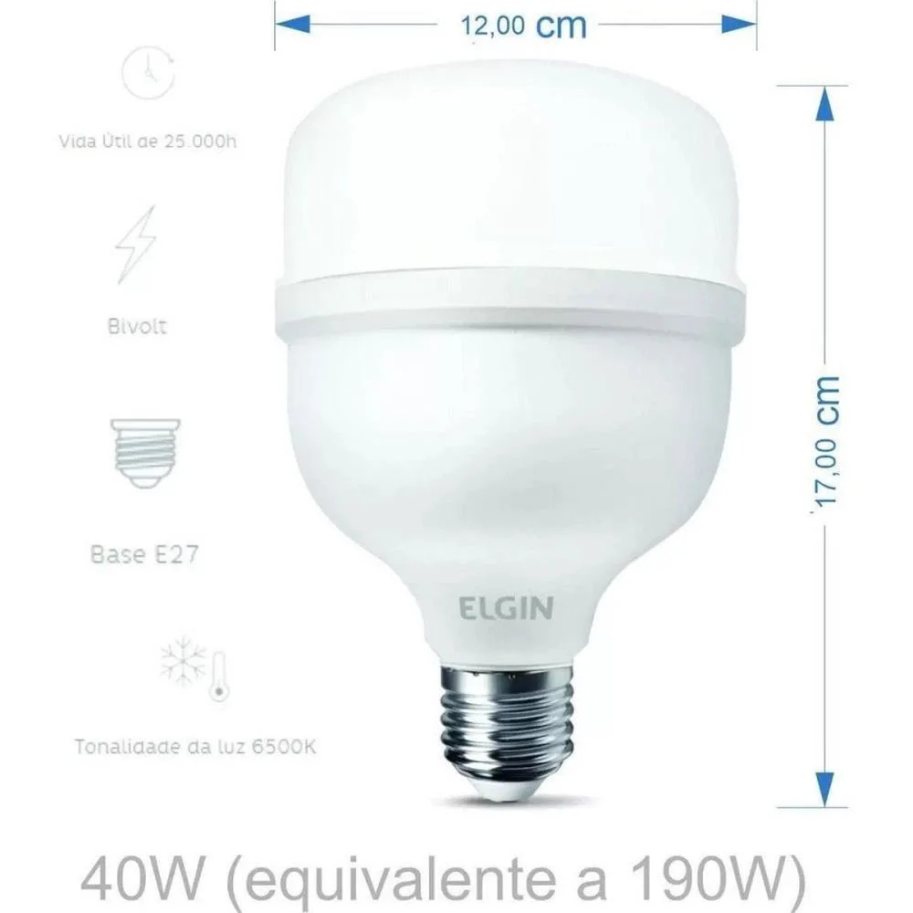 Lampada Led Bulbo T 40W Bivolt 6500K Elgin - imagem 4