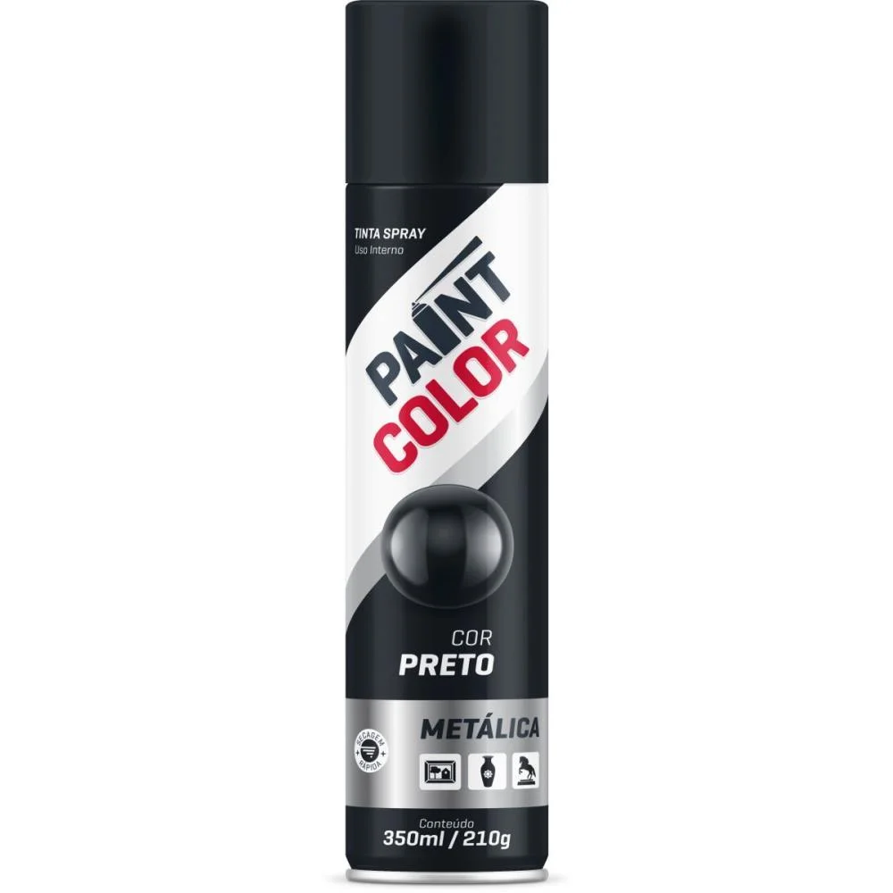 Tinta Spray Paintcolor 350Ml Metalica Pret Baston - imagem 2