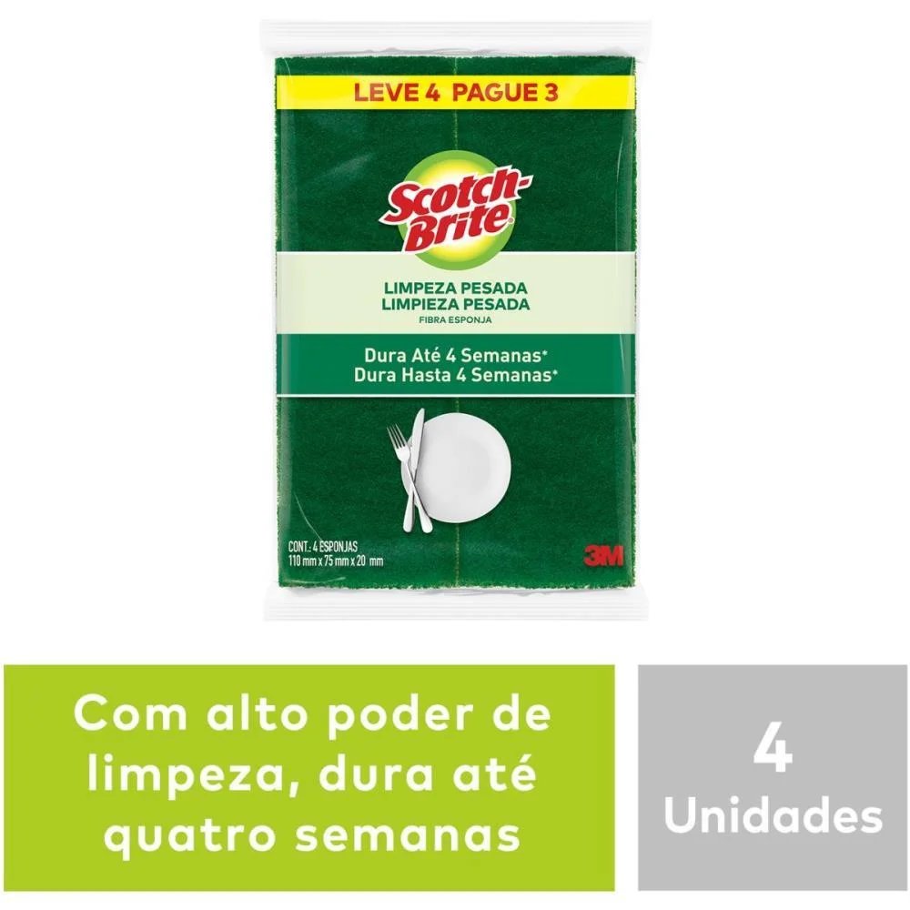 Esponja Para Limpeza Scotch Brite Cozinha-Verd/Amar 3M (Bl.c/04) - imagem 8