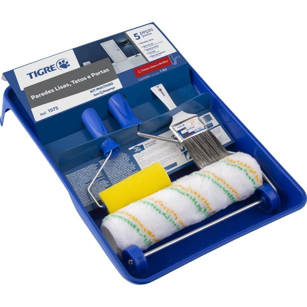 Rolo De Pintura Kit Anti Respingo 5Pcs Multius Pinceis Tigre (Kit) - imagem 2