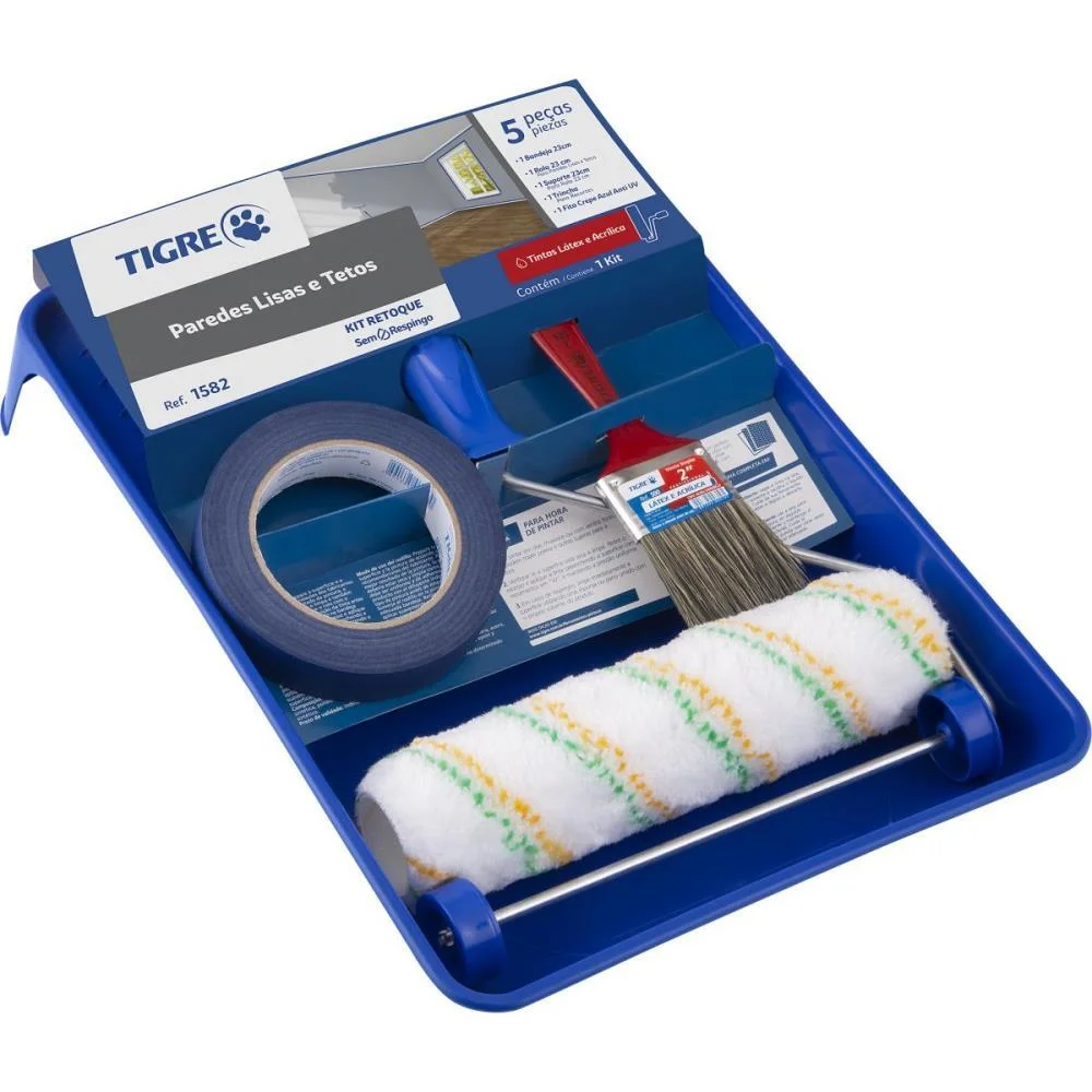 Rolo De Pintura Kit Retoque 5Pcs Anti Respingo Pinceis Tigre (Kit) - imagem 3