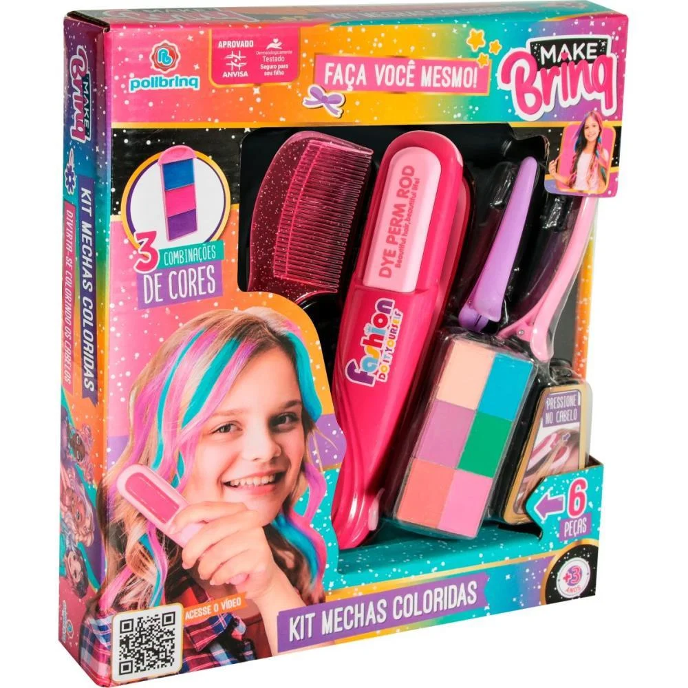 Maquiagem E Beleza Infantil Make Brinq Mechas Coloridas(S) Polibrinq (Kit)