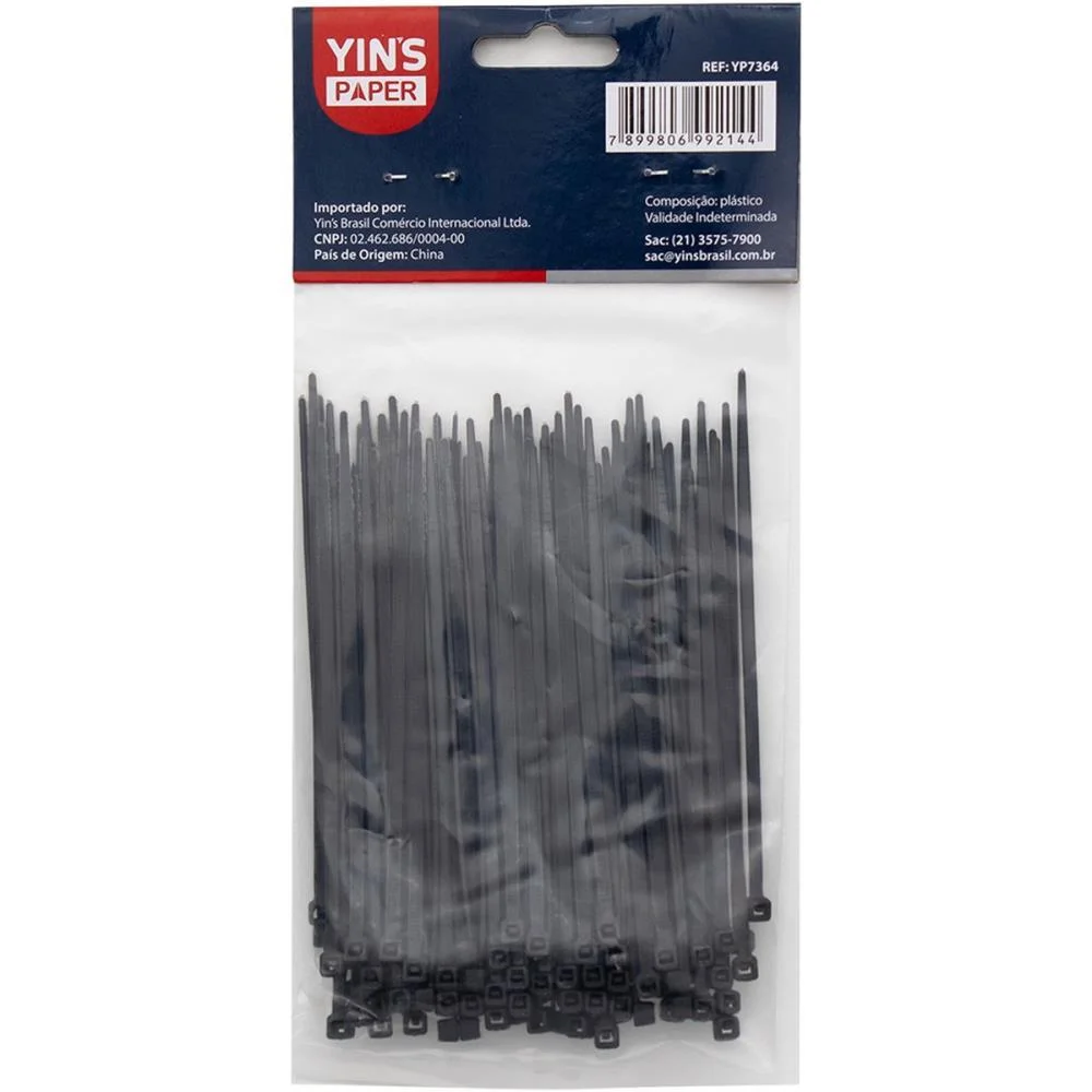 Abracadeira Nylon Preta 2,5X100Mm. Yins C/ 100 Unidades - imagem 4