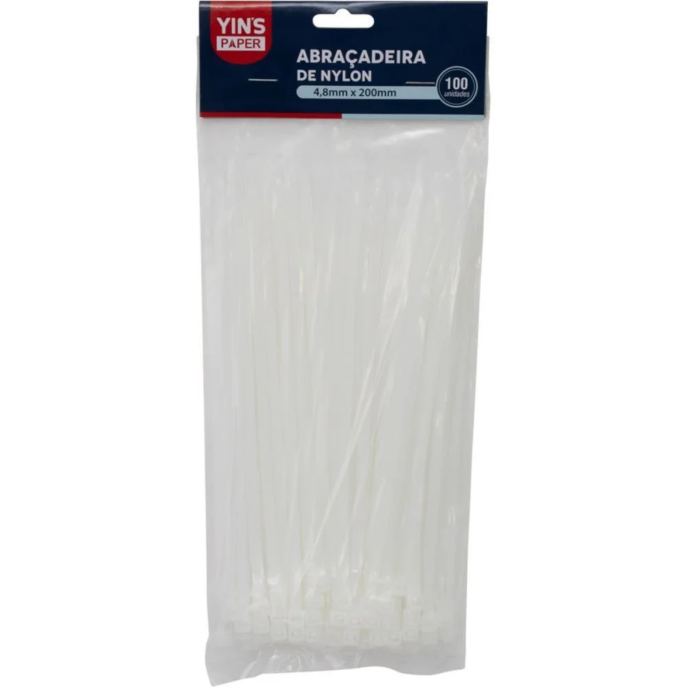 Abracadeira Nylon Branca 4,8X200Mm. Yins C/ 100 Unidades - imagem 2