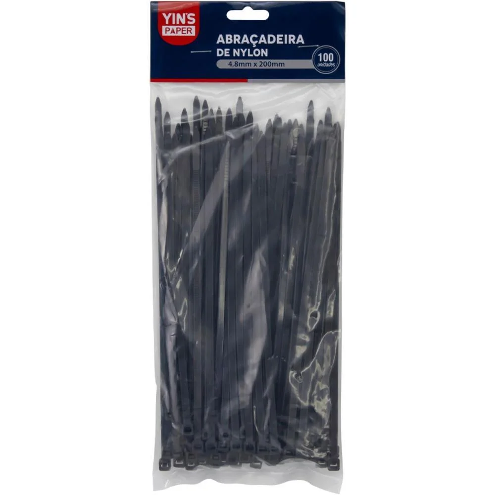 Abracadeira Nylon Preta 4,8X200Mm. Yins C/ 100 Unidades - imagem 2