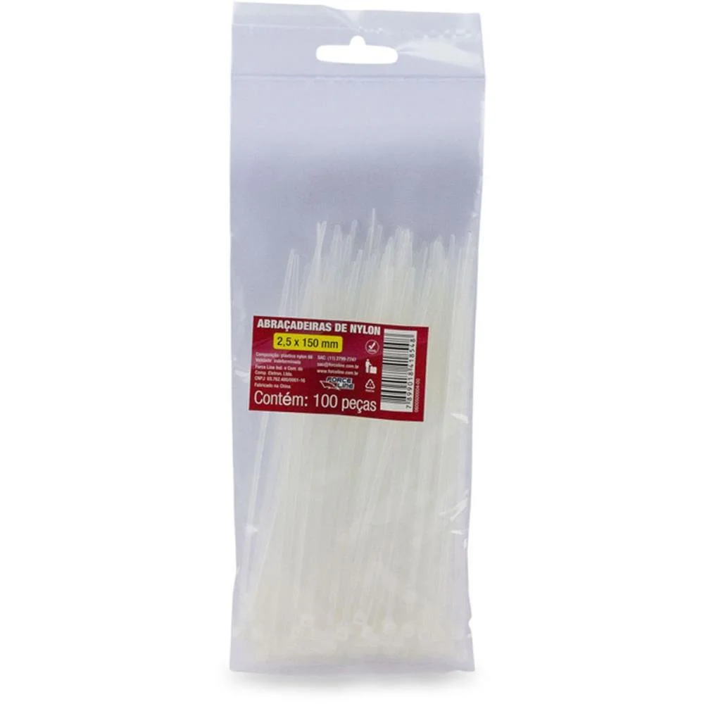 Abracadeira Nylon Branca 2,5X150Mm. Force Line C/ 100 Unidades - imagem 3