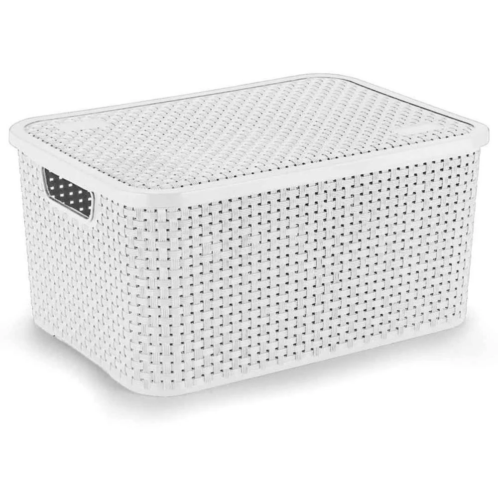 Caixa Plastica Multiuso Rattan C/Tampa Branco Gd 16L. Nitron - imagem 2