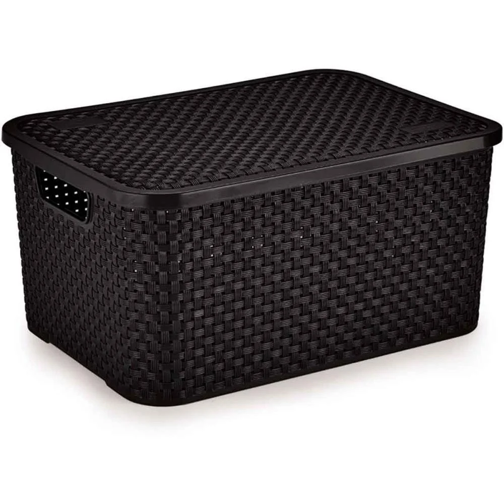 Caixa Plastica Multiuso Rattan C/Tampa Preto Gd 16L. Nitron - imagem 3