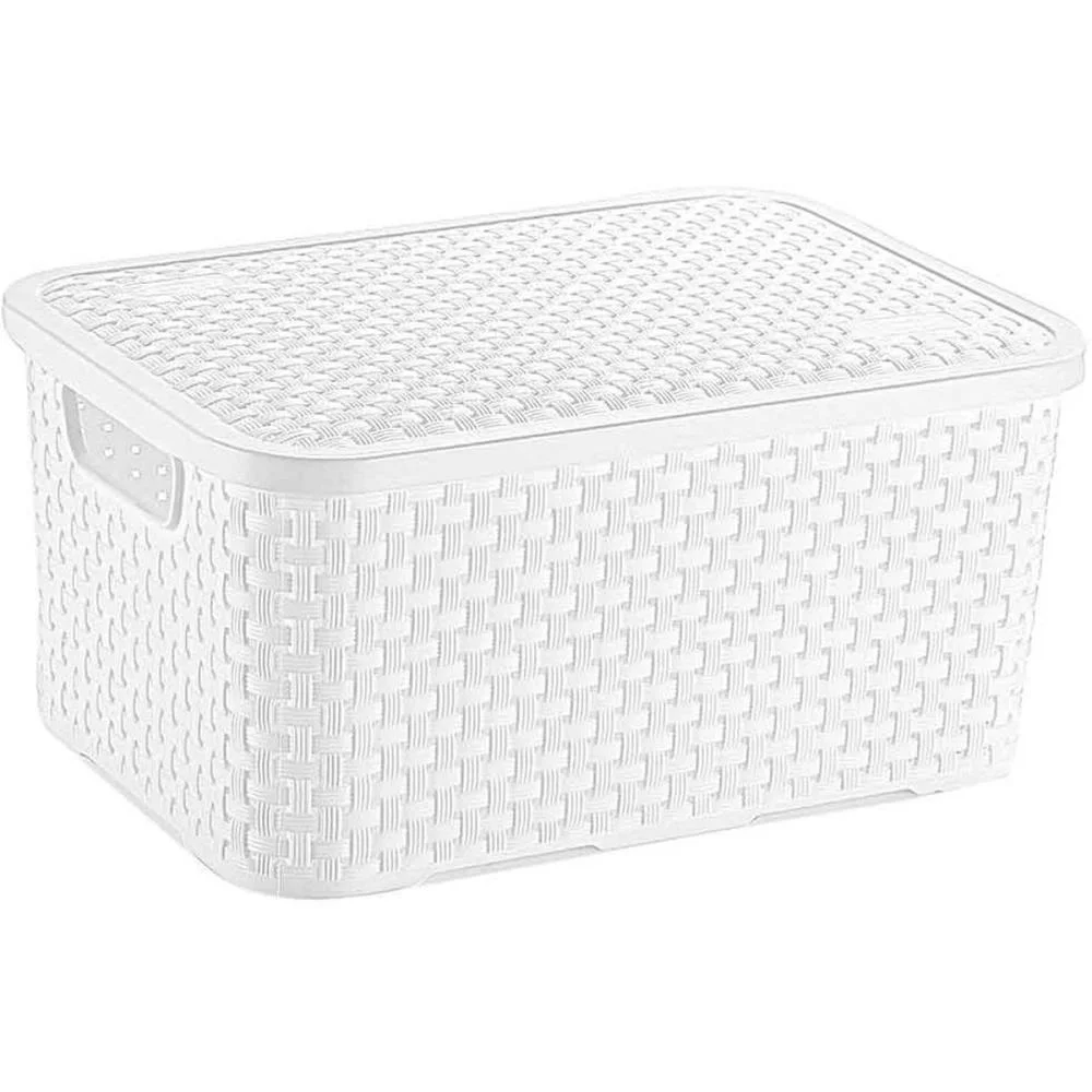 Caixa Plastica Multiuso Rattan C/Tampa Branco Med 8L. Nitron - imagem 3