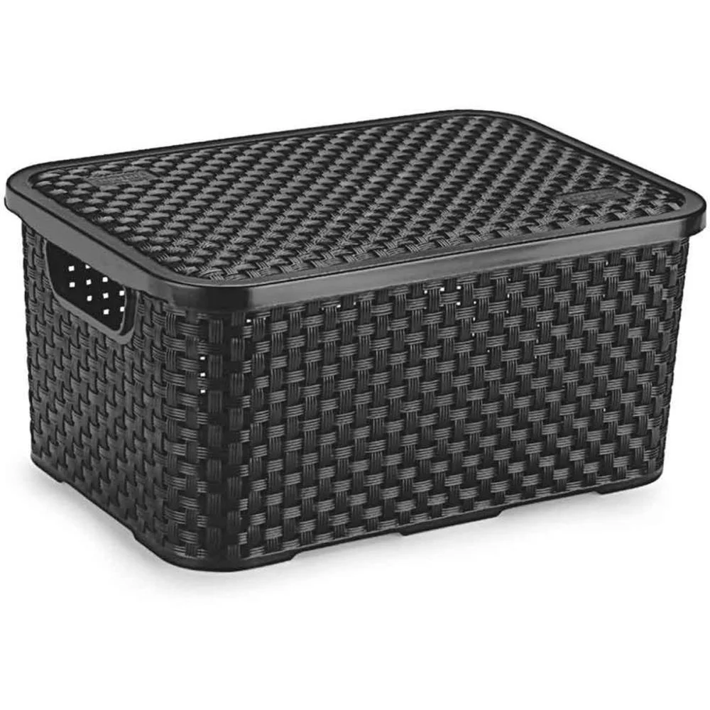 Caixa Plastica Multiuso Rattan C/Tampa Preto Med 8L. Nitron - imagem 2