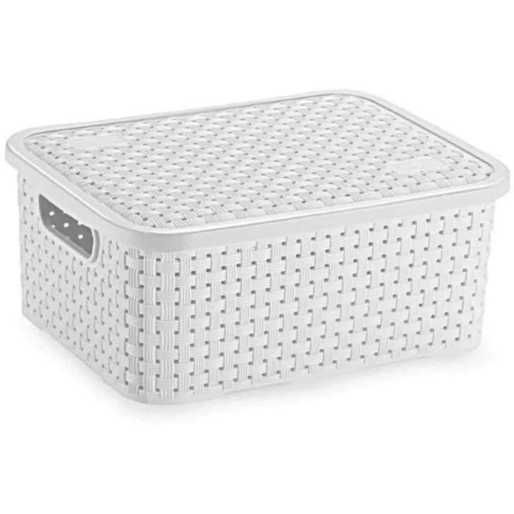 Caixa Plastica Multiuso Rattan C/Tampa Branco Peq 4L. Nitron - imagem 2