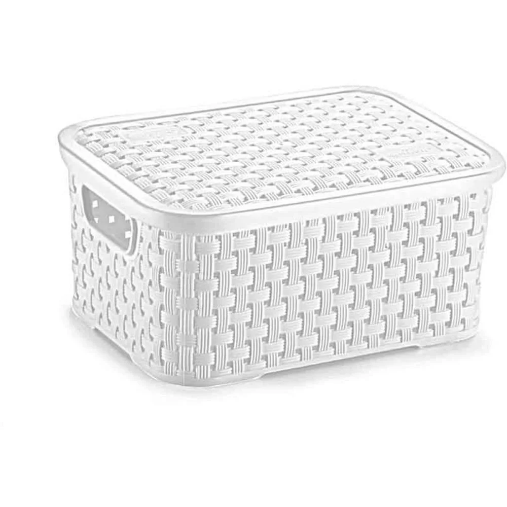 Caixa Plastica Multiuso Rattan C/Tampa Branco Pp 2L. Nitron - imagem 2