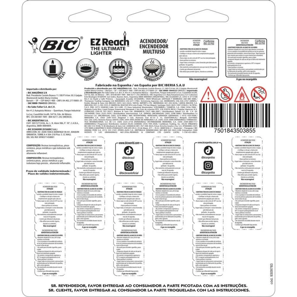 Isqueiro Descartavel Bic Ez Reach Cartela C/6 Bic (Cartela) - imagem 5