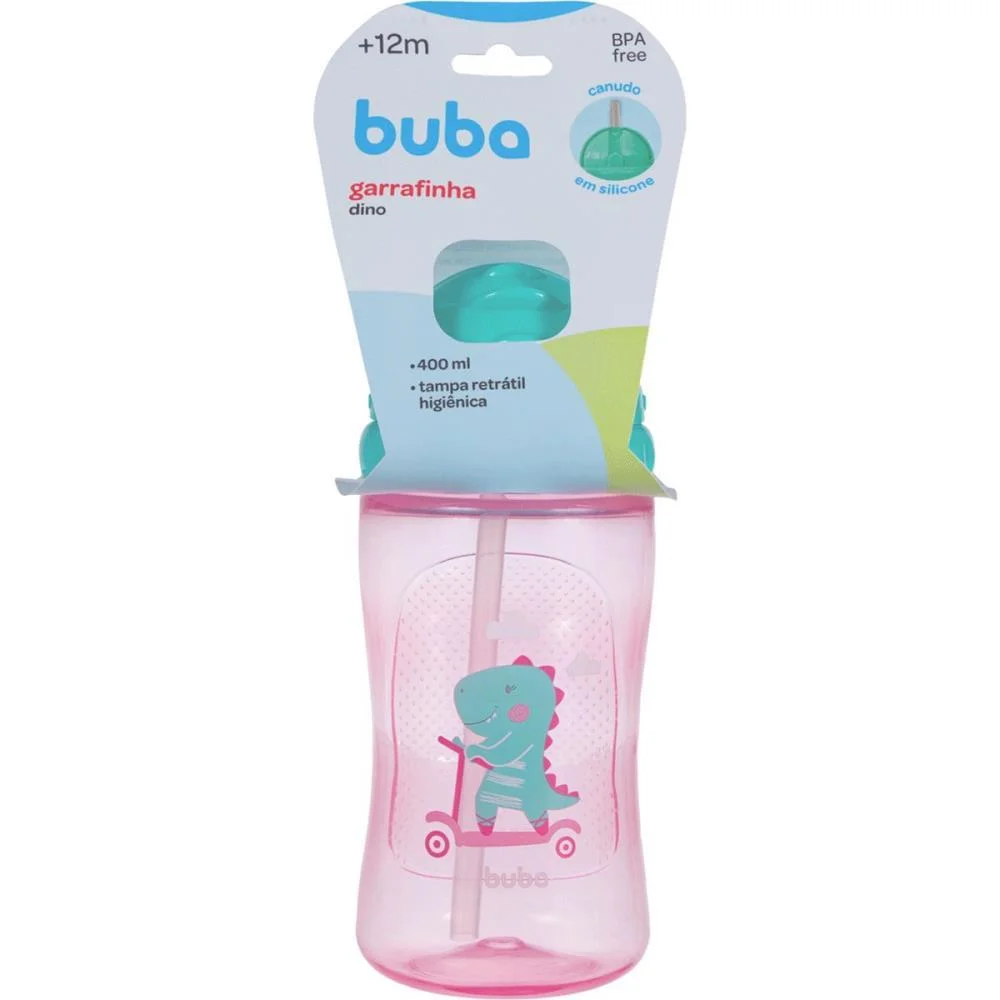 Garrafa Plastica Dino Patinete Rosa 400Ml. Retr Buba - imagem 7