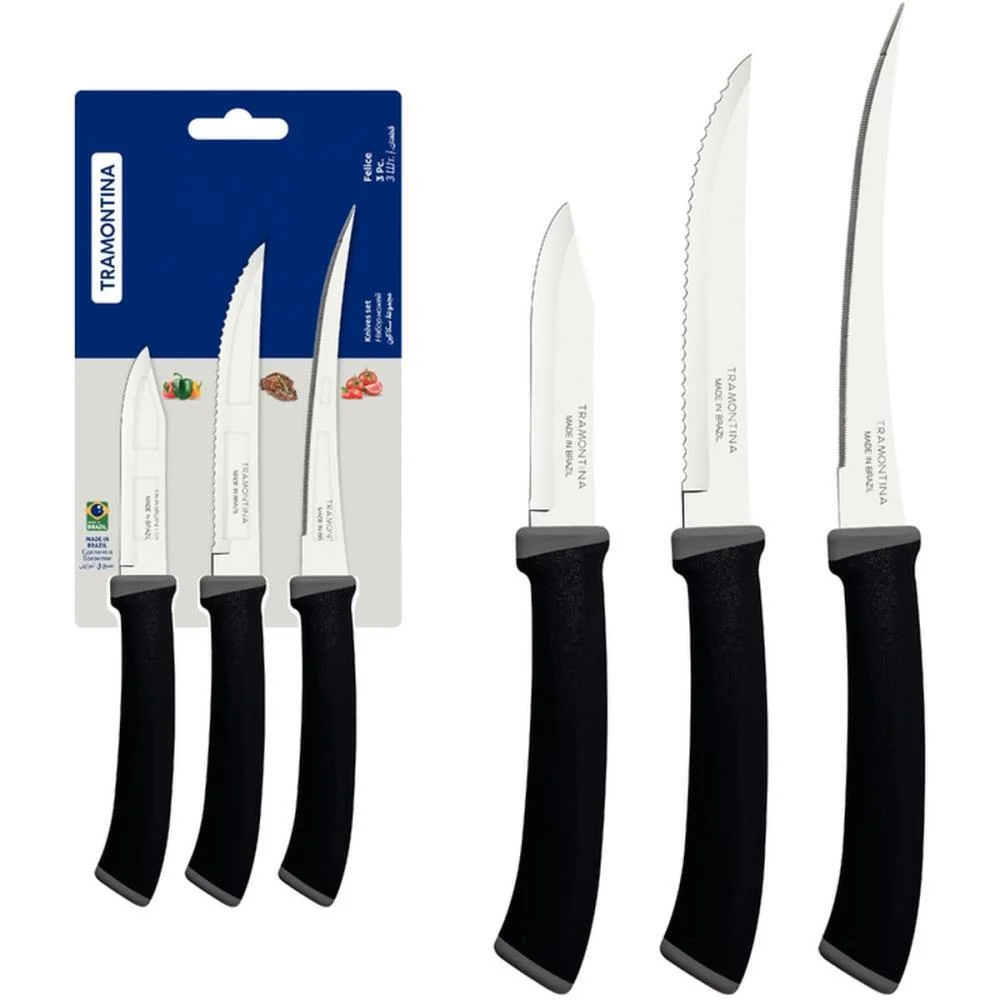 Faca Jogo Felice 3Pcs Inox Cabo Pt Tramontina - imagem 2