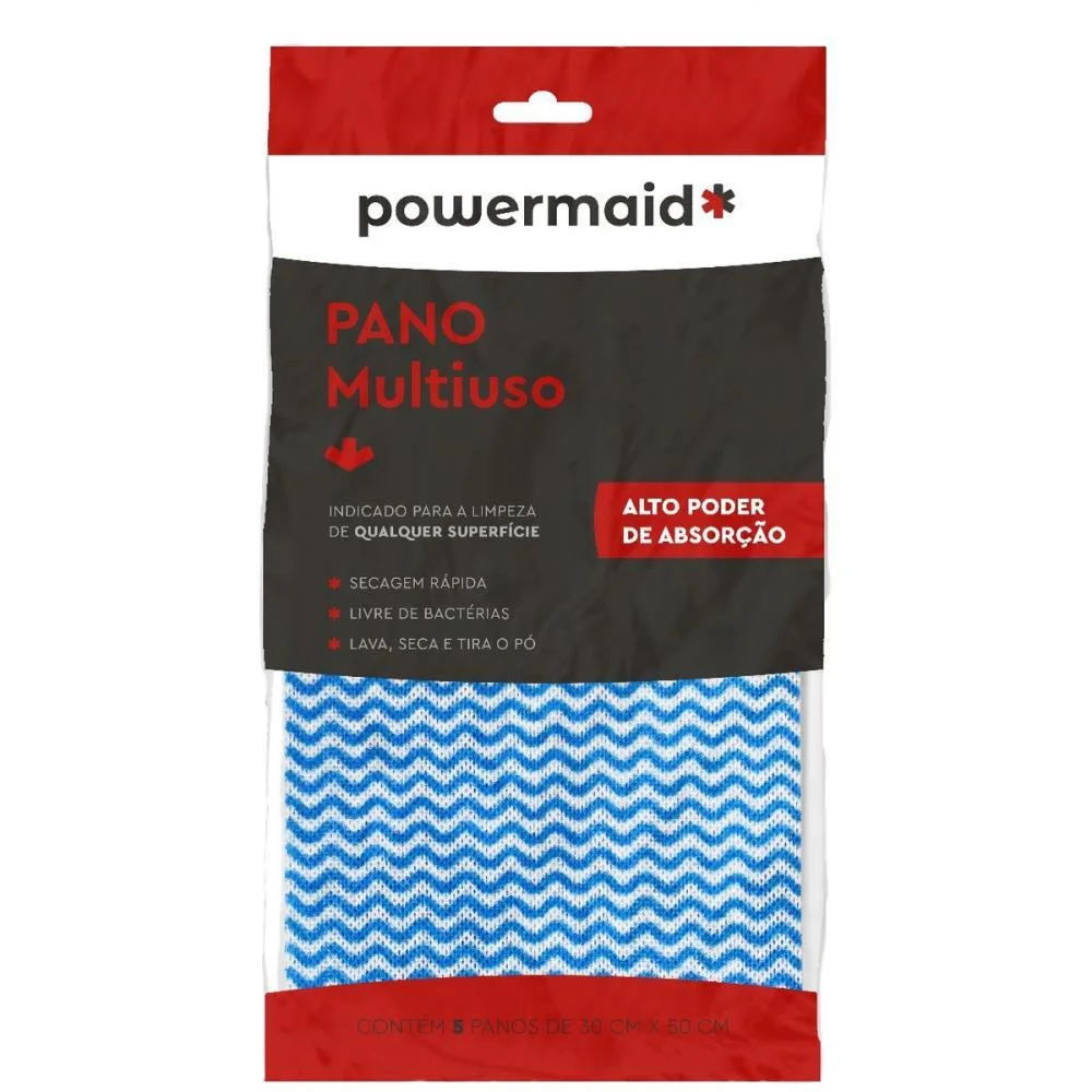 Pano Multiuso 30X50Cm Azul Powermaid (Pct.c/05) - imagem 4