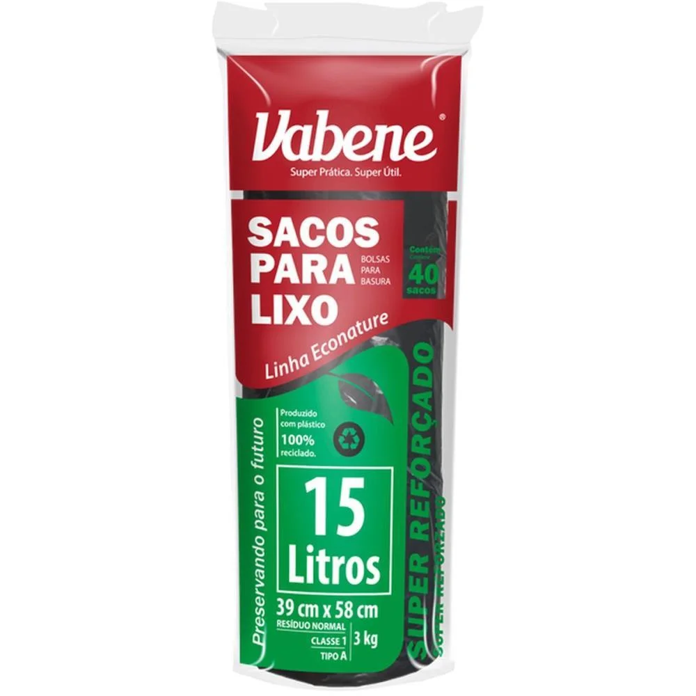 Saco Para Lixo 15L Preto 39X58Cm 35 Micras Vabene (Rl.c/40) - imagem 2