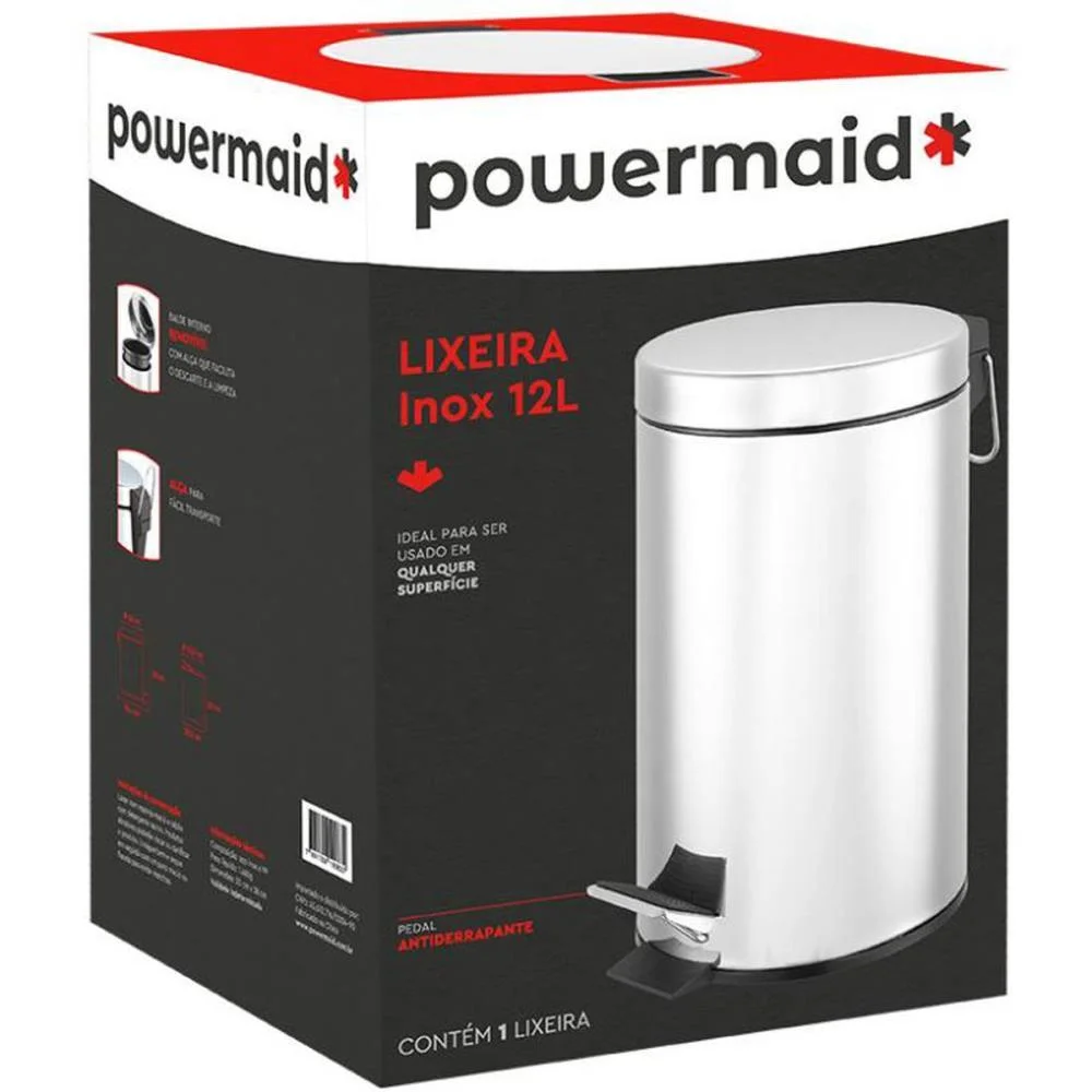Lixeira Inox C/Pedal 12Lts. Powermaid - imagem 7