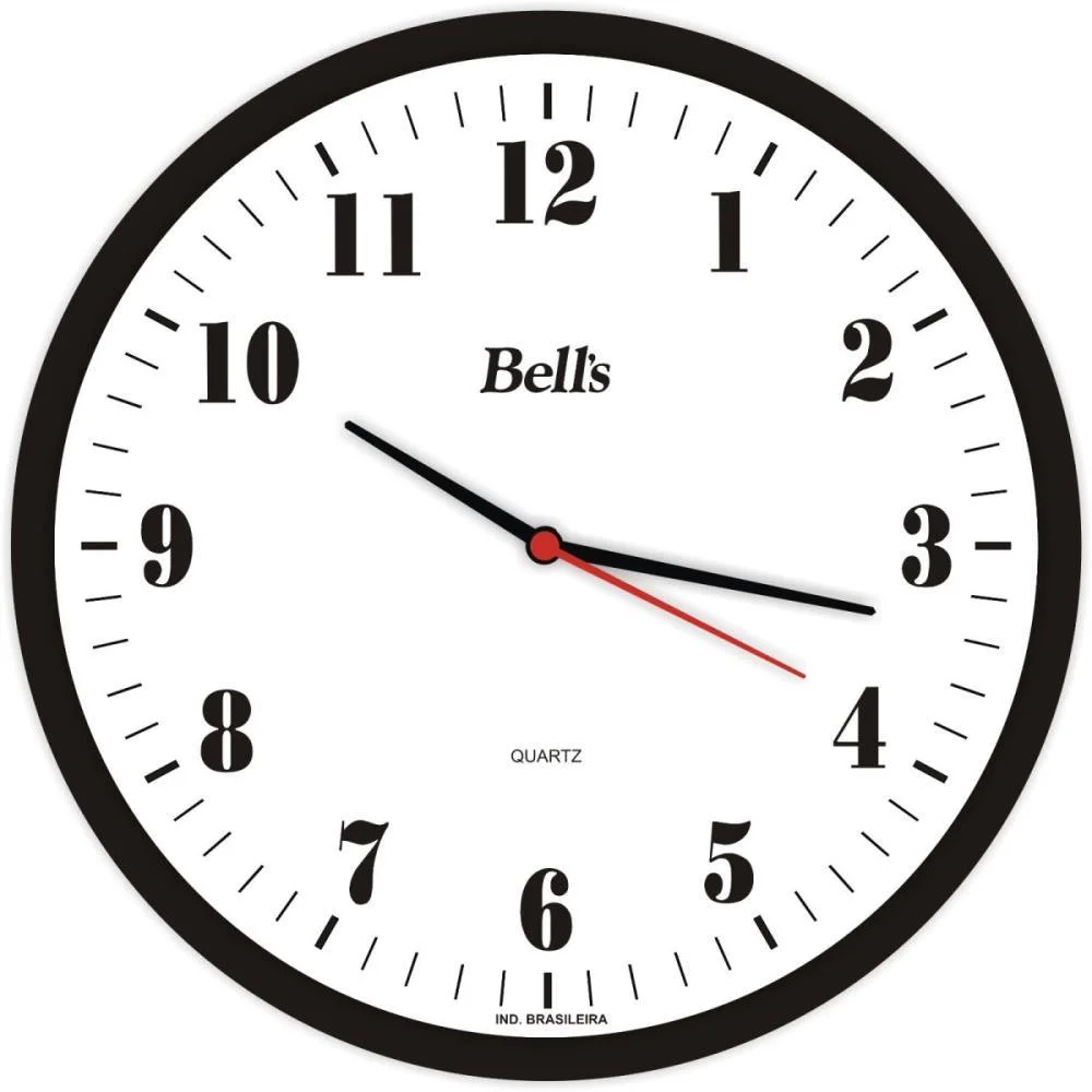 Relogio De Parede Redondo Numeros Preto 25,8Cm Bells - imagem 3
